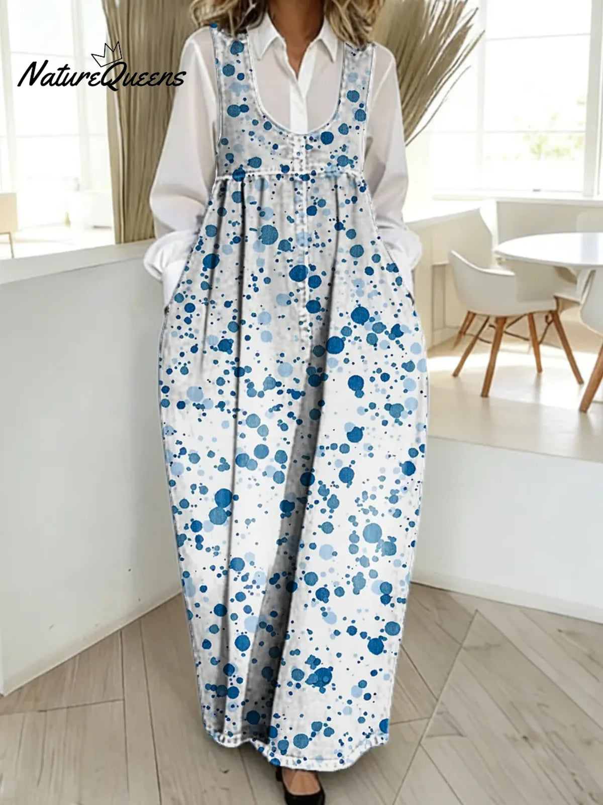 Women's Abstract Pattern Art Print Casual Cotton Denim Dress