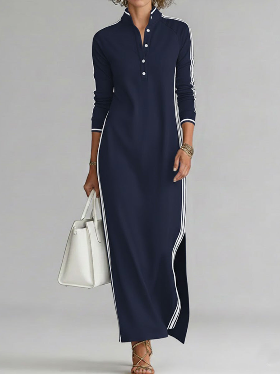 Women's Stand-collar Long-sleeved Casual Loose Cotton Dress