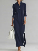 Women's Stand-collar Long-sleeved Casual Loose Cotton Dress