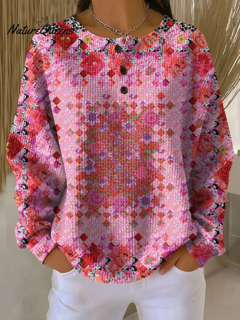 Women's Geometric Color Splicing Pattern Art Print Casual Cotton Shirt