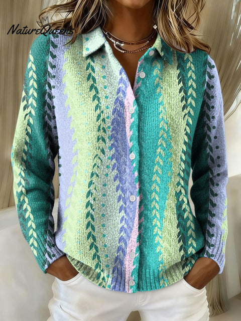 Women's Geometric Abstract Stripe Pattern Art Print Cowl Neck Sweater