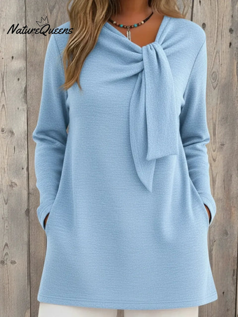 Elegant Tie-ribbon A-line Knit Sweater Top