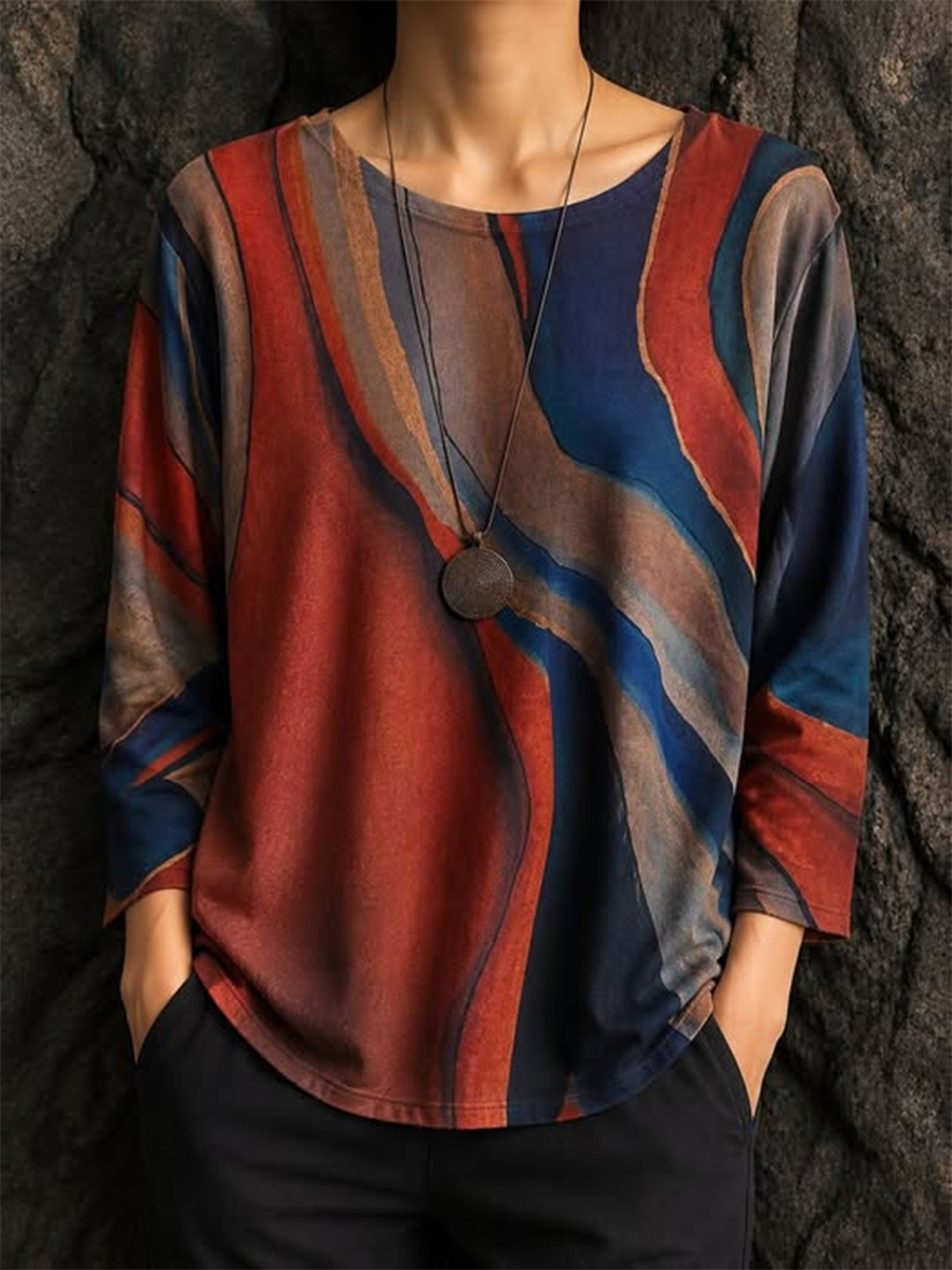 Artistic Abstract Swirl Print Top
