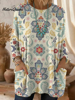 Women's Vintage FlowerArt Pattern Art Print Casual Cotton Knitted Sweater