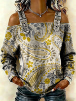 Women‘s Vintage Pattern Art Print Casual Cotton Denim Shirt