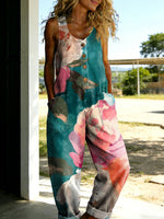 Women's Flowers Floral Casual Cotton Vest Denim Jumpsuit