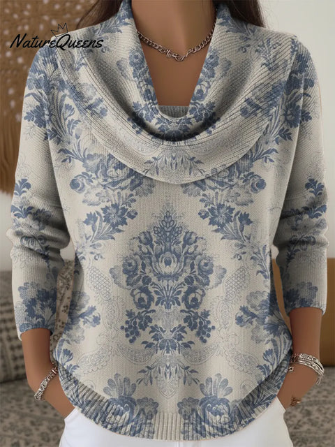 Women's Ethnic Style Patterns Art Print Cowl Neck Sweater