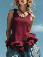 Women's Cotton And Linen Ruffle Sleeveless Vest