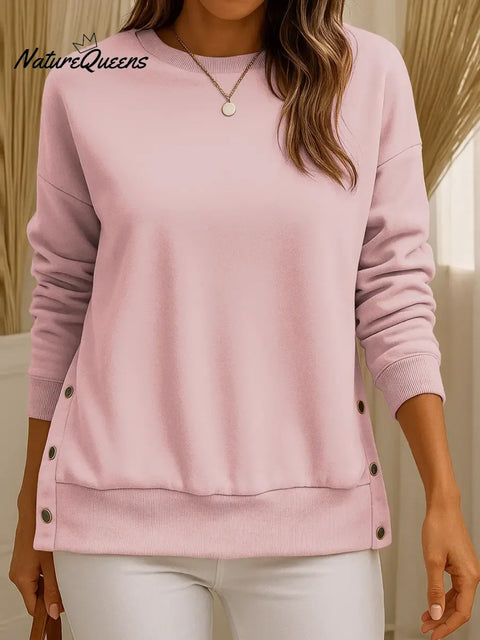 Women's Solid Color Crew Neck Long Sleeve Casual Loose Sweatshirt