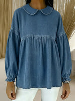 Women's casual Peter Pan collar denim cotton top
