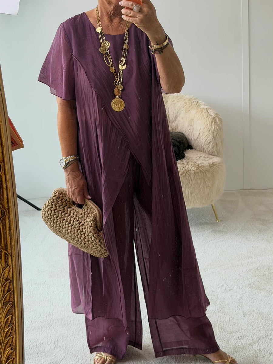Cozy & Casual Linen-cotton Two-piece Set (long Top & Pants)