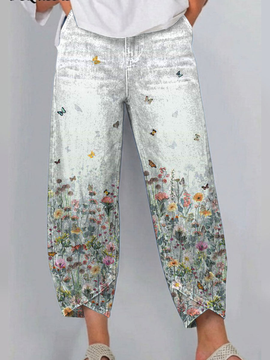 Beautiful Flower Garden Decorative Patterns Women's Casual Denim Pants
