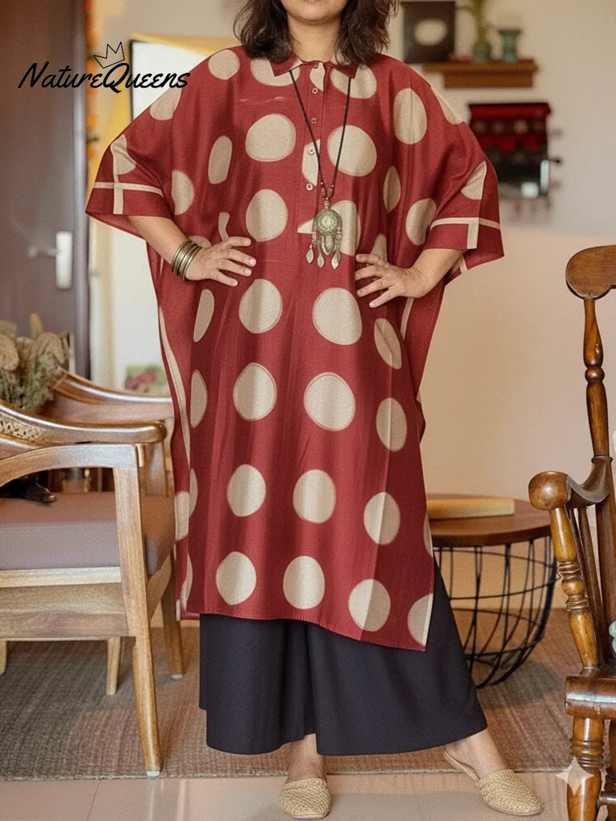 Women's Polka Dot Loose-fitting Long Top