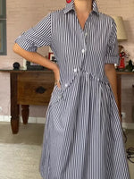 Casual Striped Cotton Shirt Dress