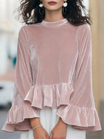 Women's Solid Color Ruffled Art Casual Long Sleeve Velvet Shirt