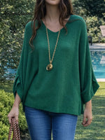 Women's V-neck Long-sleeved Casual Loose-fitting Knitted Pullover Sweater