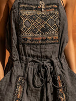 Boho Embroidered Cotton Gauze Spaghetti Strap Harem Jumpsuit