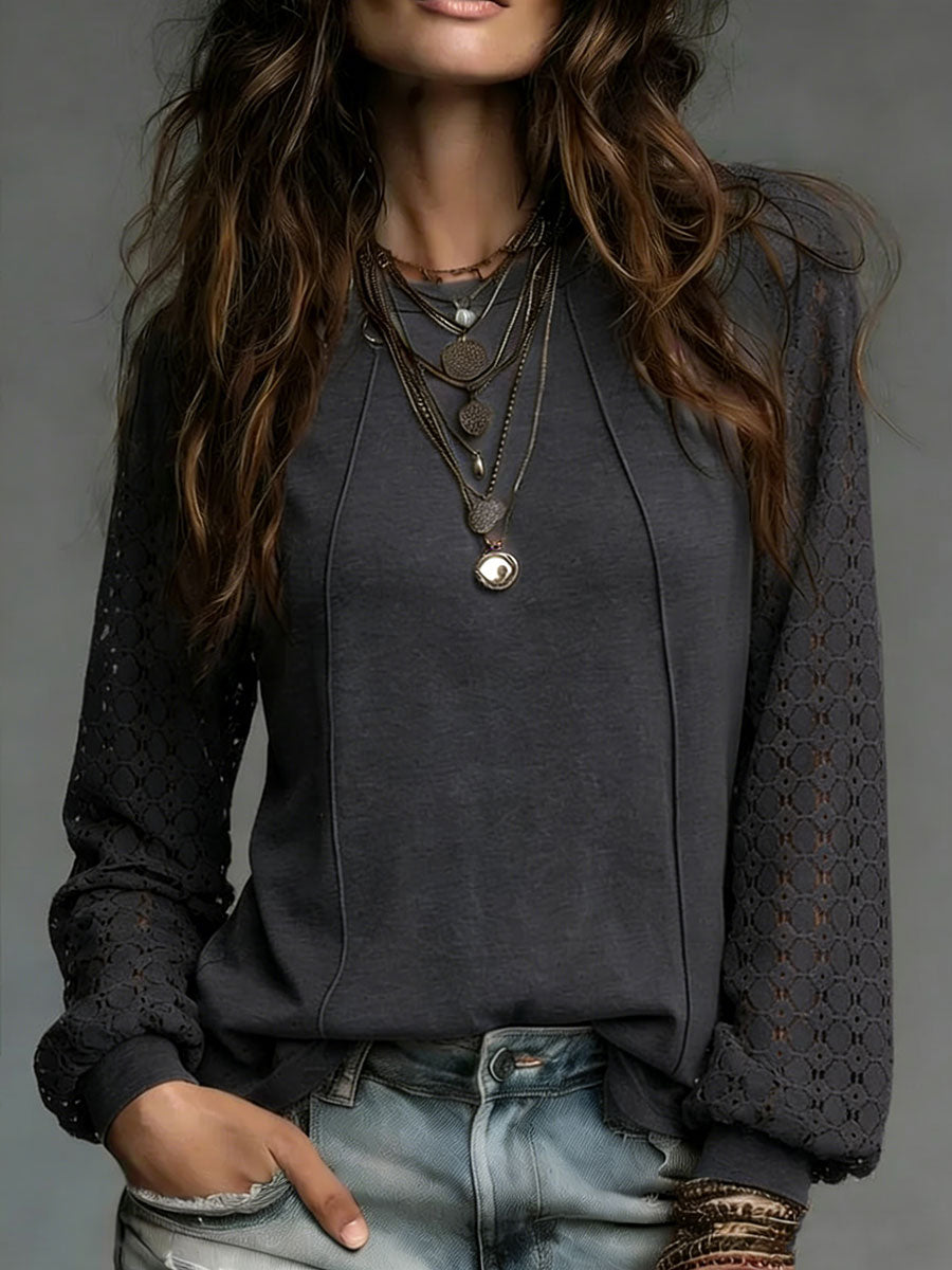Women's Cozy Minimalist Solid-color Round Neck 100% Cotton Shirt