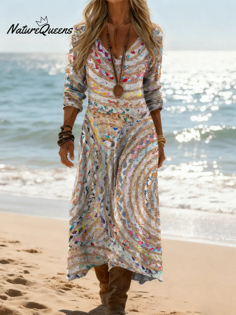 Women's Abstract Pattern Art Print Casual Cotton Dress