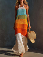Women's Gradient Color Block Art Casual Stylish Sleeveless Knitted Dress