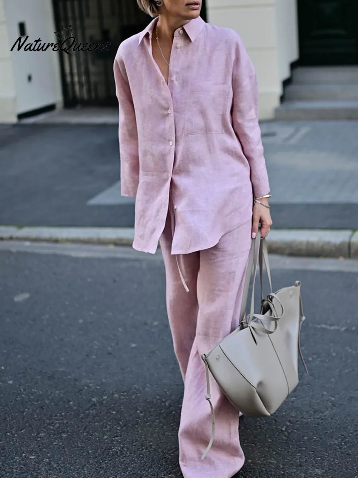 Effortless Elegance Linen Shirt And Wide-leg Pants Two-piece Set