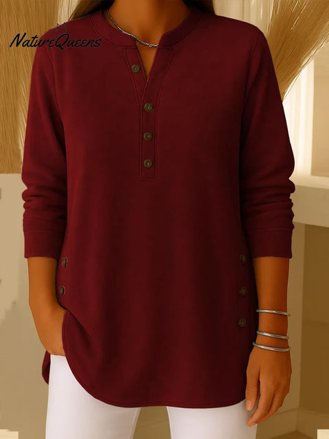 Women's Solid Color V-neck Long Sleeve Casual Loose Suede Top