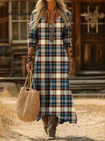 Women's Plaid Pattern Art Print Casual Cotton Dress