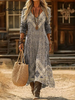 Women‘s Vintage Geometric Art Print Casual Cotton Dress