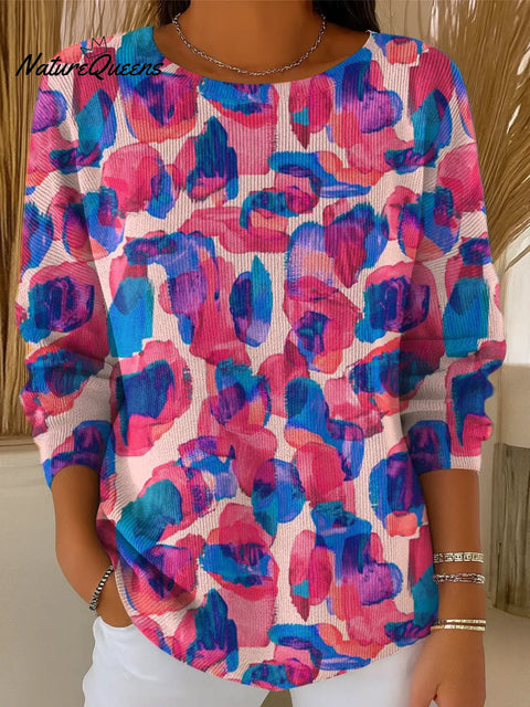 Women's Abstract Pattern Art Print Casual Cotton Knitted Sweater