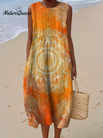 Women's Vintage Mandala Pattern Art Print Casual Cotton Denim Dress