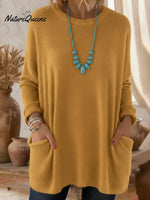 Cozy Loose-fitting Crew Neck Pocket Sweater Pullover