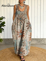 Women's Vintage Hippie Flower Pattern Art Print Casual Cotton Denim Dress