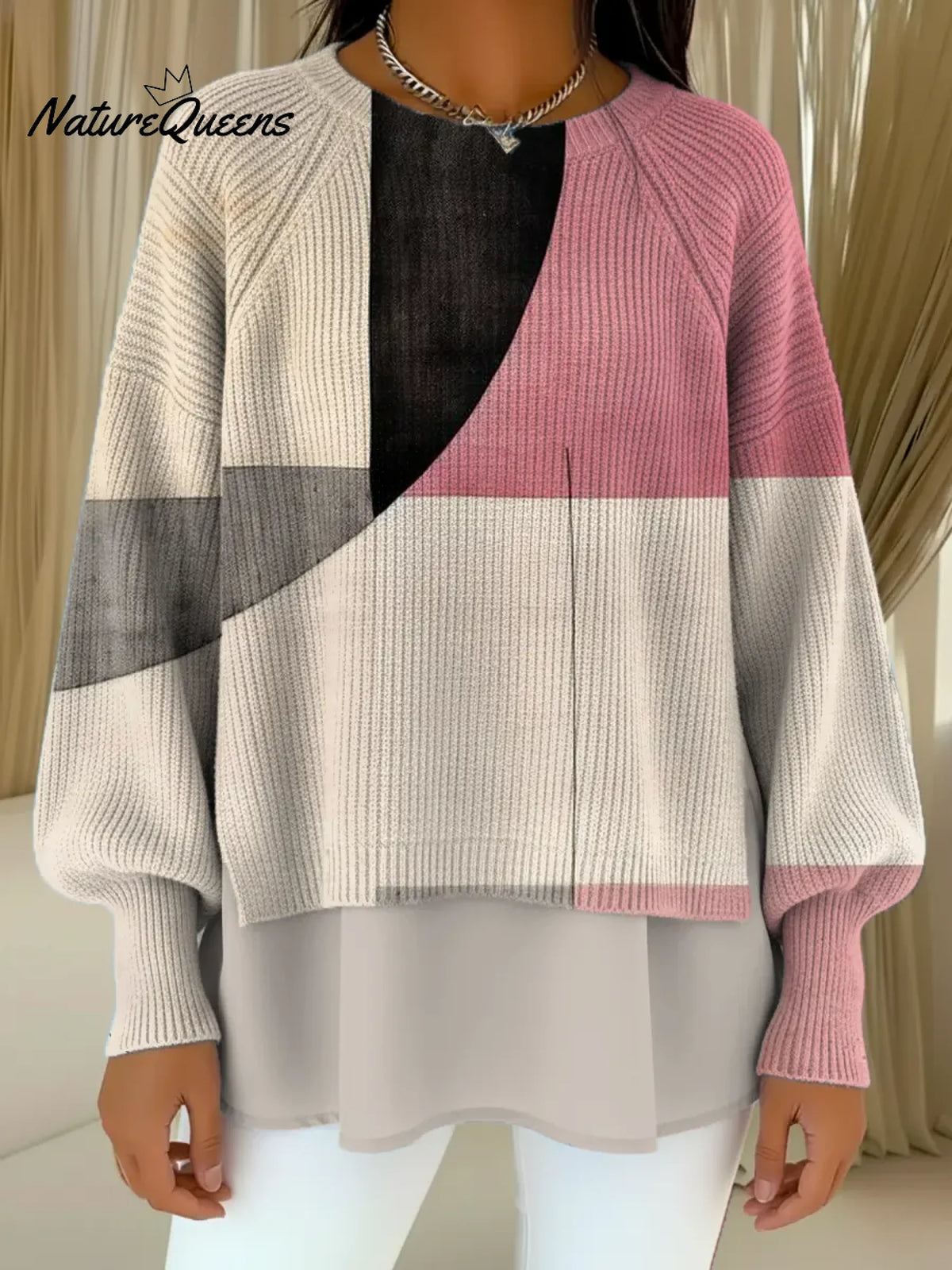 Women's VintageGeometricArt Print Casual Knitted Sweater