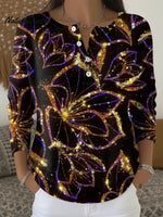 Women's Shiny Flower Casual Printed Sweater