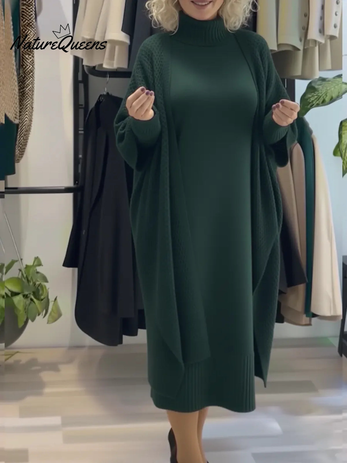 Women's Two-piece Sweater Dress And Sweater Shawl Set