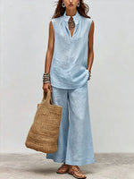 Relaxed-fit Cotton-linen Sleeveless Top And Wide-leg Pants Two-piece Set