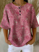 Women's Vintage Hippie Flowers Pattern Printed Casual Cotton Waffle Knit Sweatshirt