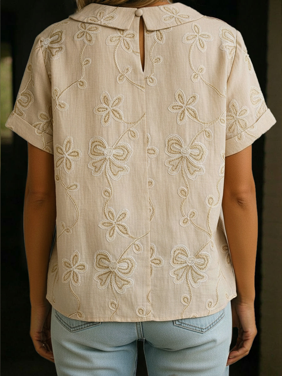 3d Embroidered Short-sleeved Cotton Shirt