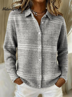 Geometric Vertical Stripe Decorative Pattern Casual Shirt Collar Long Sleeve Sweater