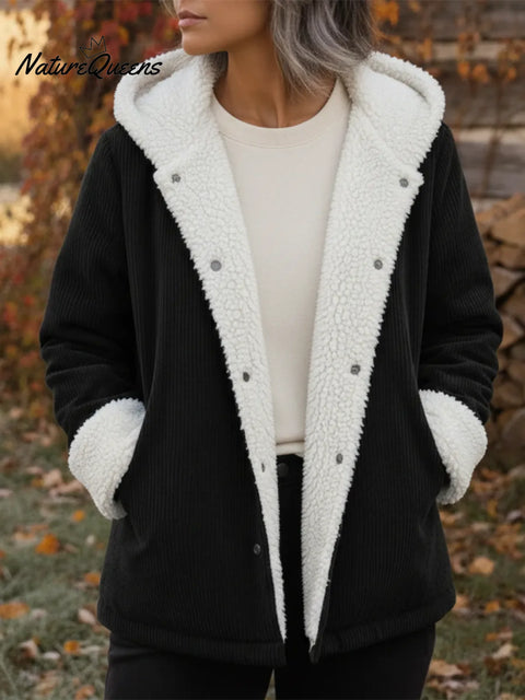 Casual Sherpa Corduroy Button-Down Hooded Jacket