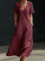 Cozy Minimalist Button-up Loose Linen Cotton Dress