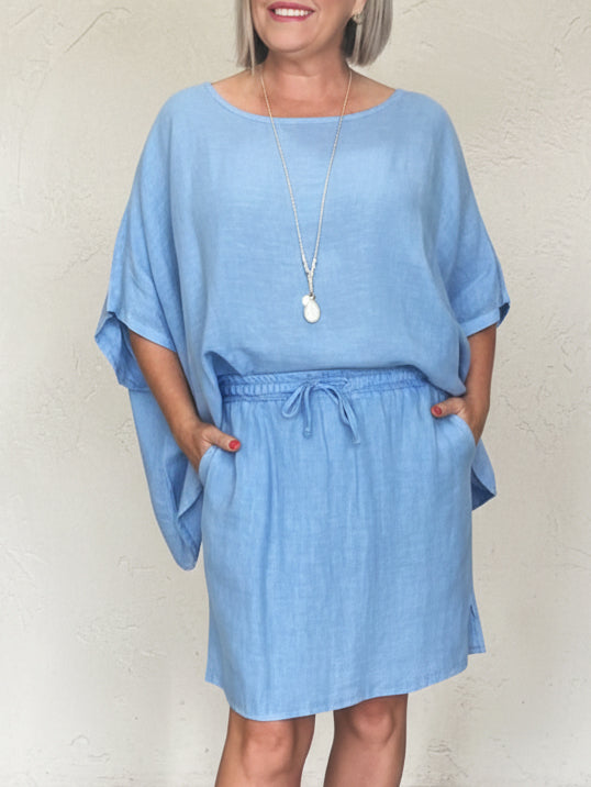 Cozy Solid Color Loose-fitting Blouse And Skirt Linen Set