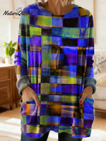 Women's Retro Abstract Pattern Art Print Casual Cotton Knitted Sweater