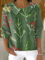 Women's VintageChristmas Print Casual Peter Pan Collar 3/4 Sleeve Sweater