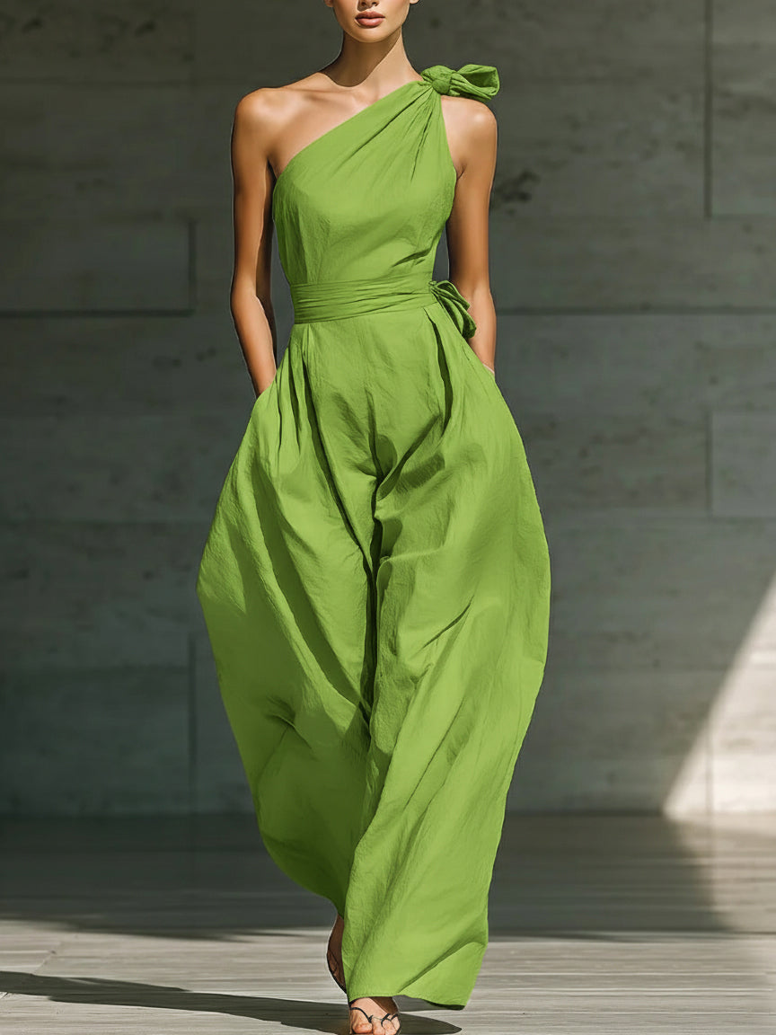 Elegant Off-the-shoulder Loose Linen Jumpsuit