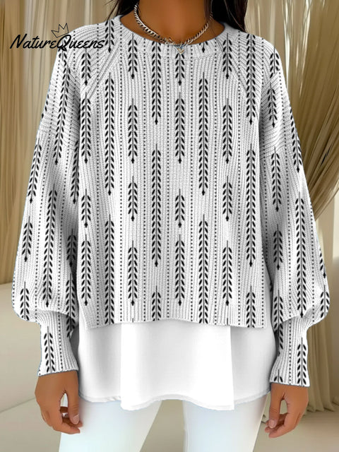 Women's Geometric Wheat Ear Decorative Pattern Casual Round Collar Long Sleeve Sweater