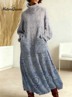 Women's Vintage Pattern Art Print Casual Cotton Knitted Dress