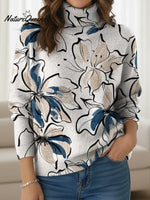 Women's Floral Art Print Turtleneck Sweater