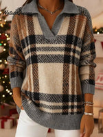 Women's VintagePlaidArt Print Casual Sweater