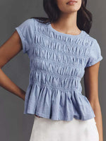 Women's Wrinkles Art Casual Stylish Short Sleeve Cotton Linen Shirt